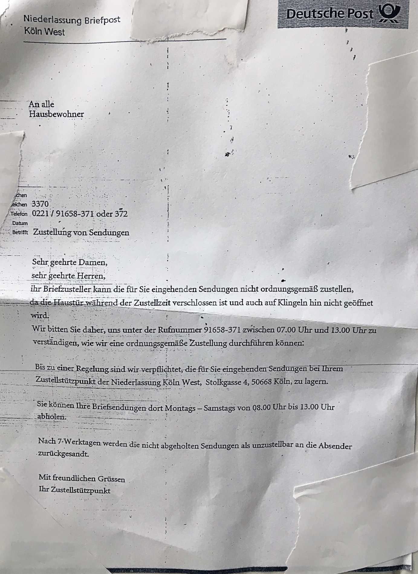Aushang der Post